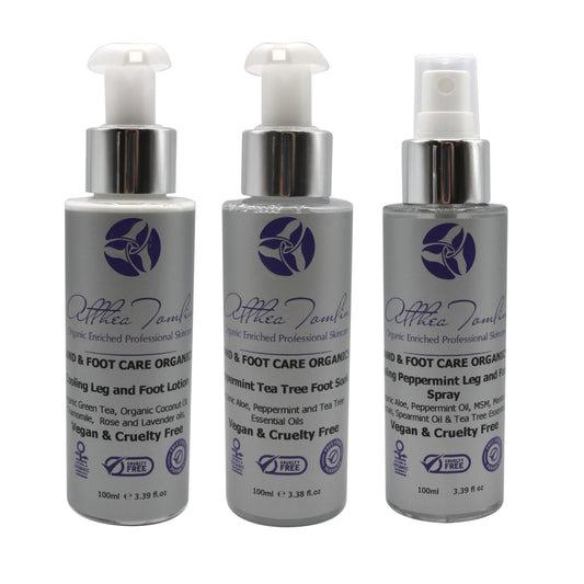 Organic foot care set for dry hard skin on the feet and heels