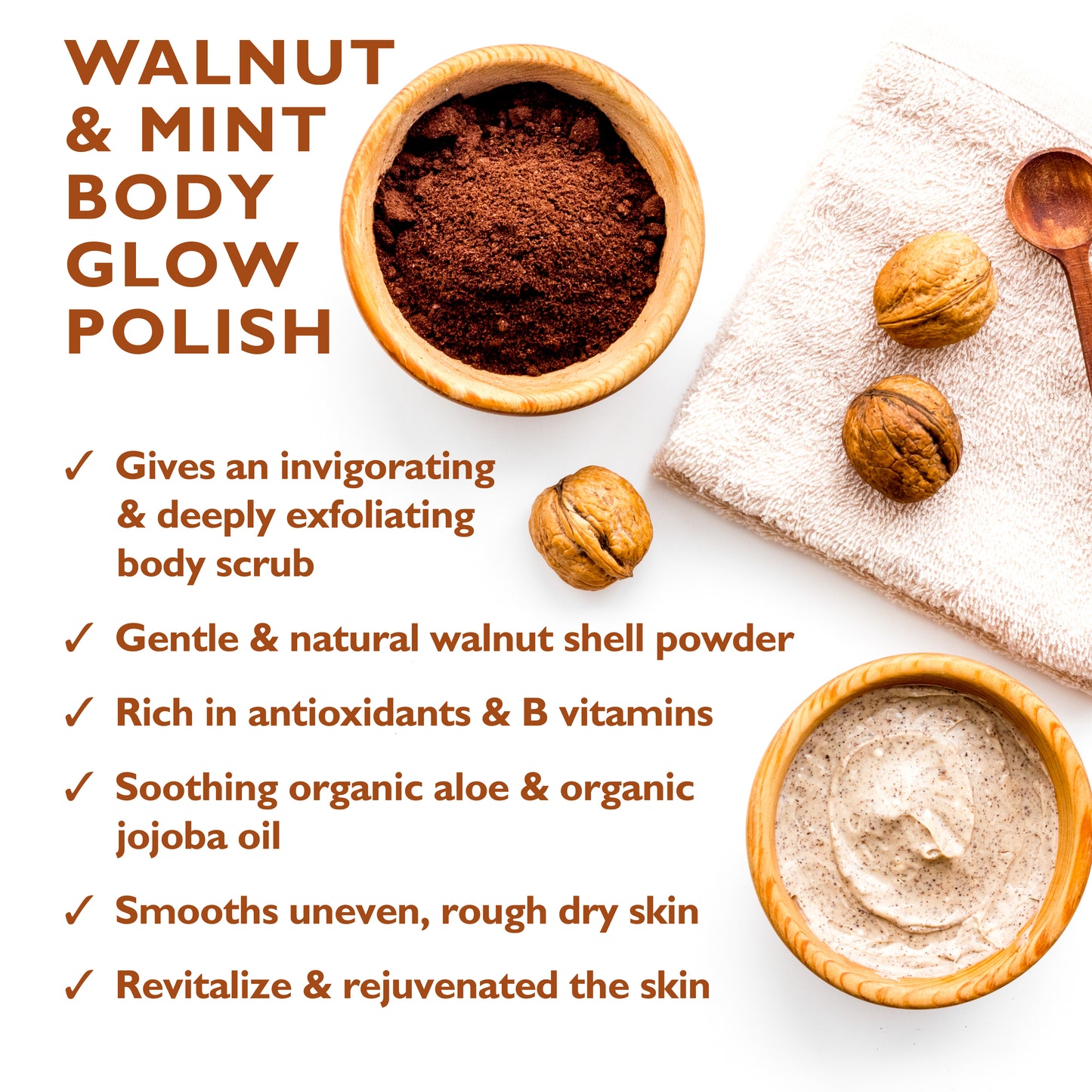 Natural walnut and peppermint body scrub